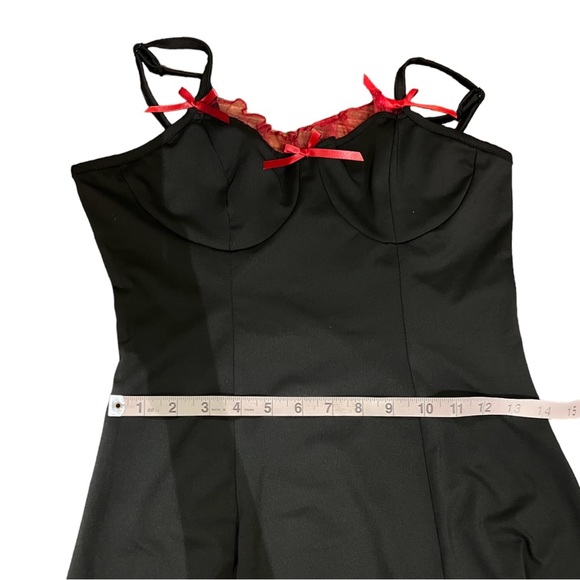 Black & Red Lace Bustier Bow High Low Gothic Cami Tank Dress - Picture 8 of 12